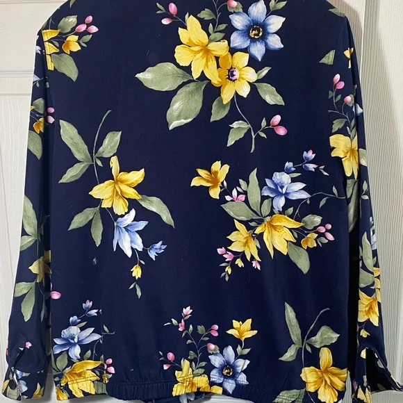 Alfred Dunner Navy Floral Button-Front Shirt with Yellow & Light Blue Blooms - Picture 9 of 12